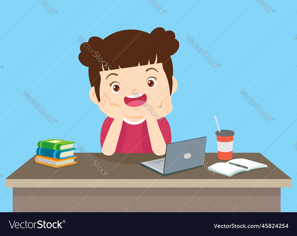 Children thinking sitting and rest chin in hands Vector Image