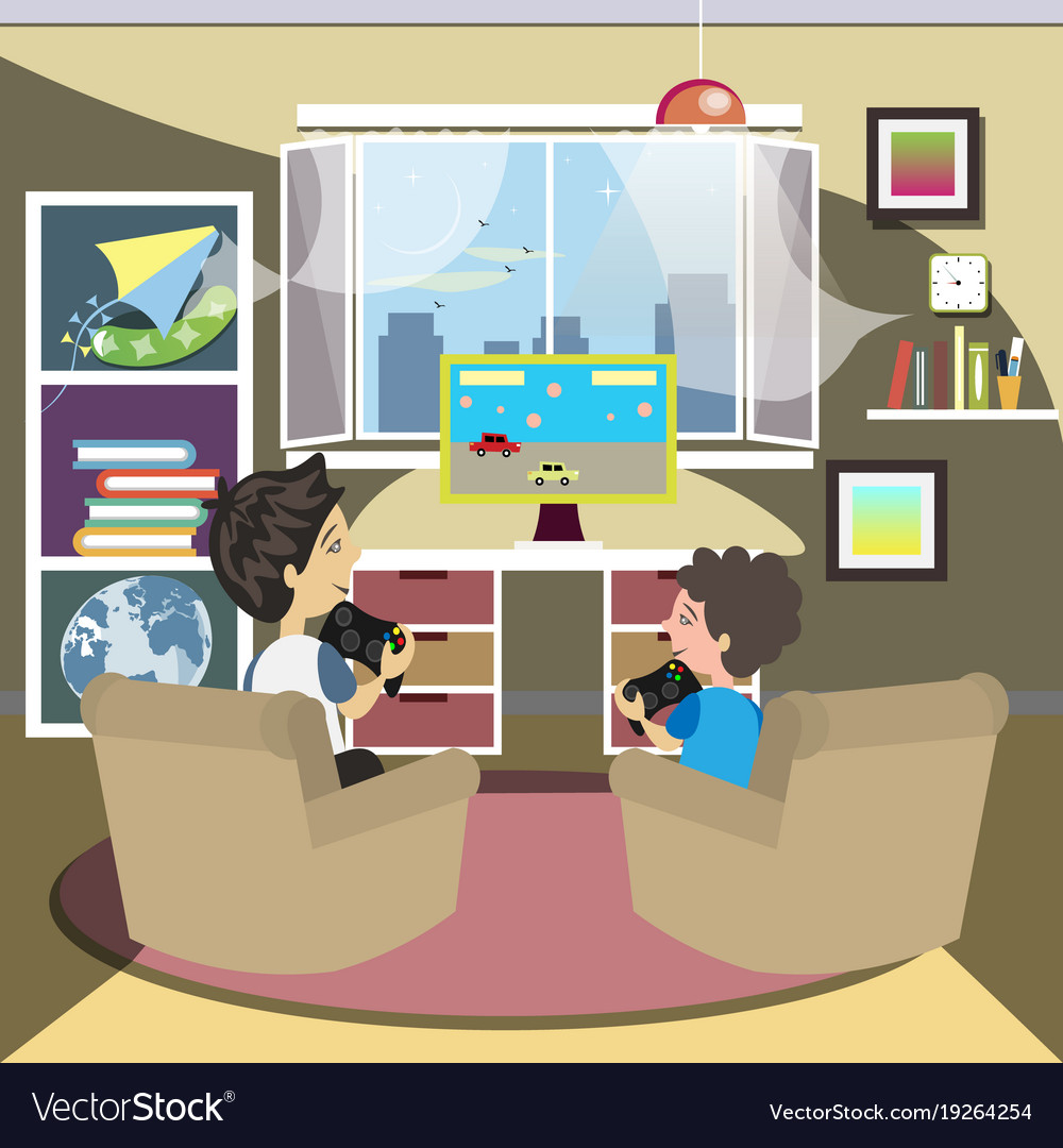 Father and son playing video games Royalty Free Vector Image