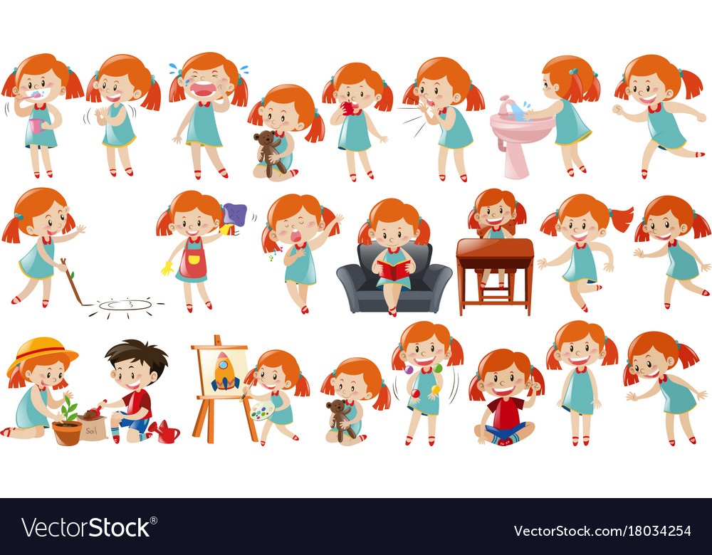 Girl in different actions Royalty Free Vector Image