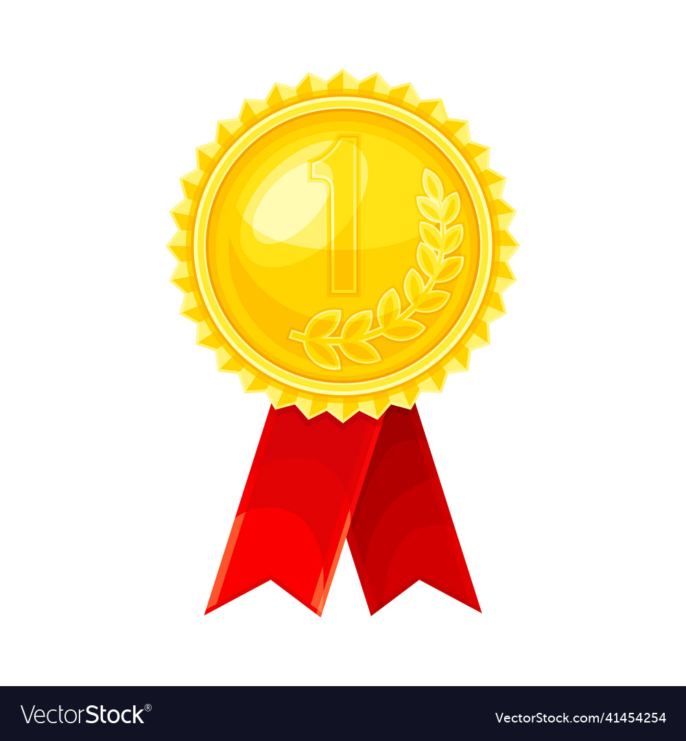 Golden award or distinction with red ribbon Vector Image