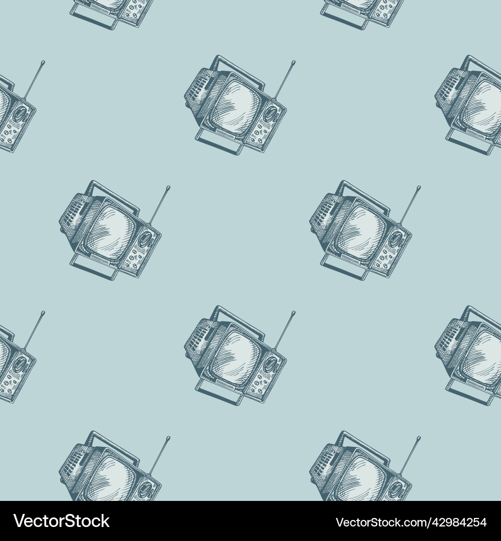 Retro tv engraved seamless pattern vintage Vector Image