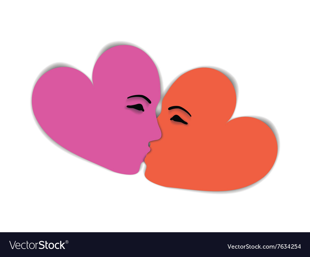 Two hearts with faces are kissing while gazing Vector Image