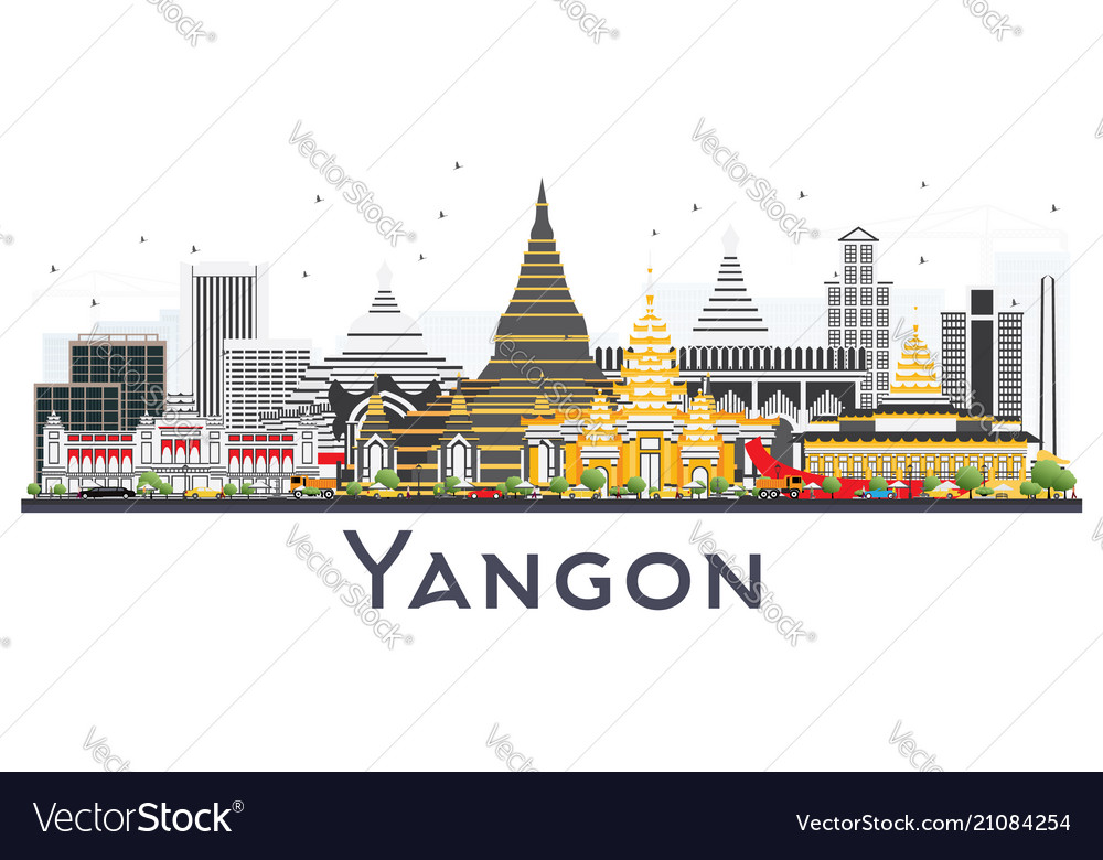 Yangon myanmar city skyline with gray buildings Vector Image