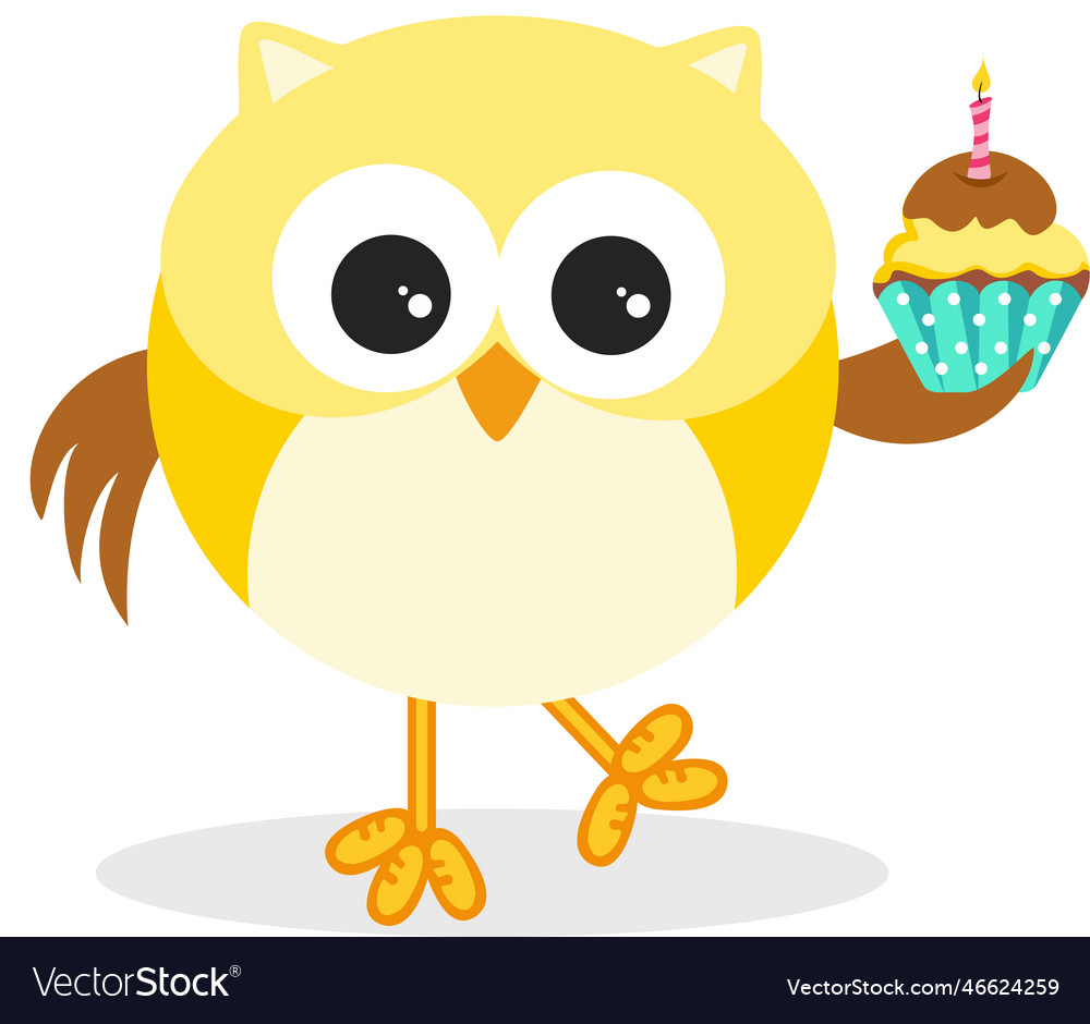 Adorable yellow owl holding a small birthday Vector Image