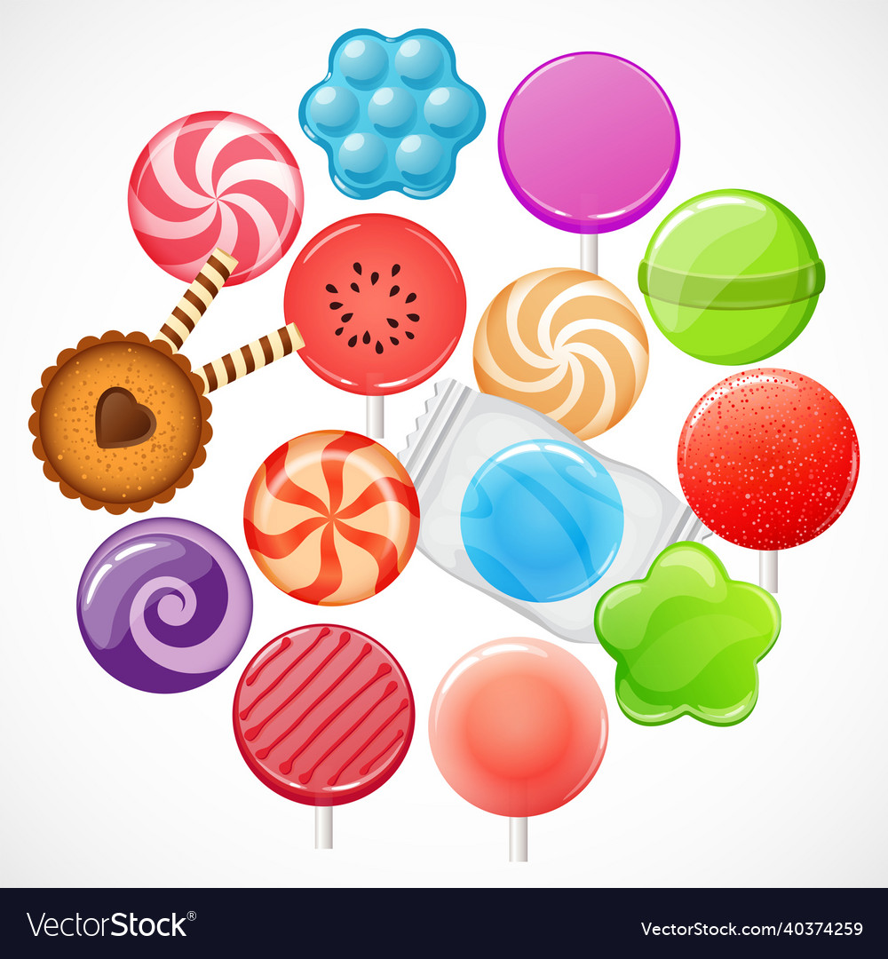 Candy icons set lollipops sweets Royalty Free Vector Image