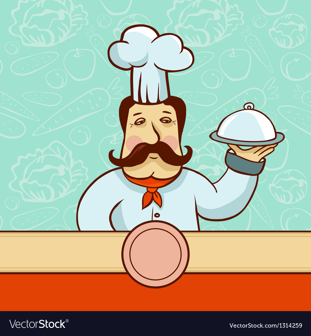 Cartoon character - chef cook with plate Vector Image