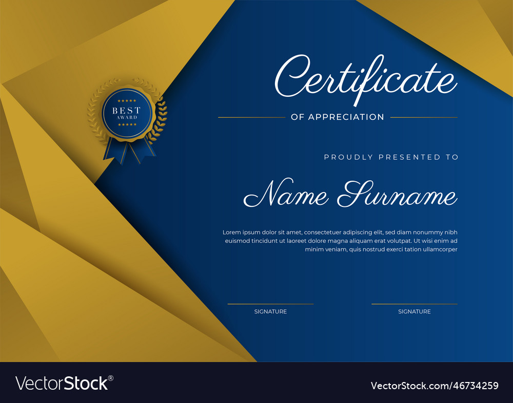 Certificate of appreciation template gold and Vector Image