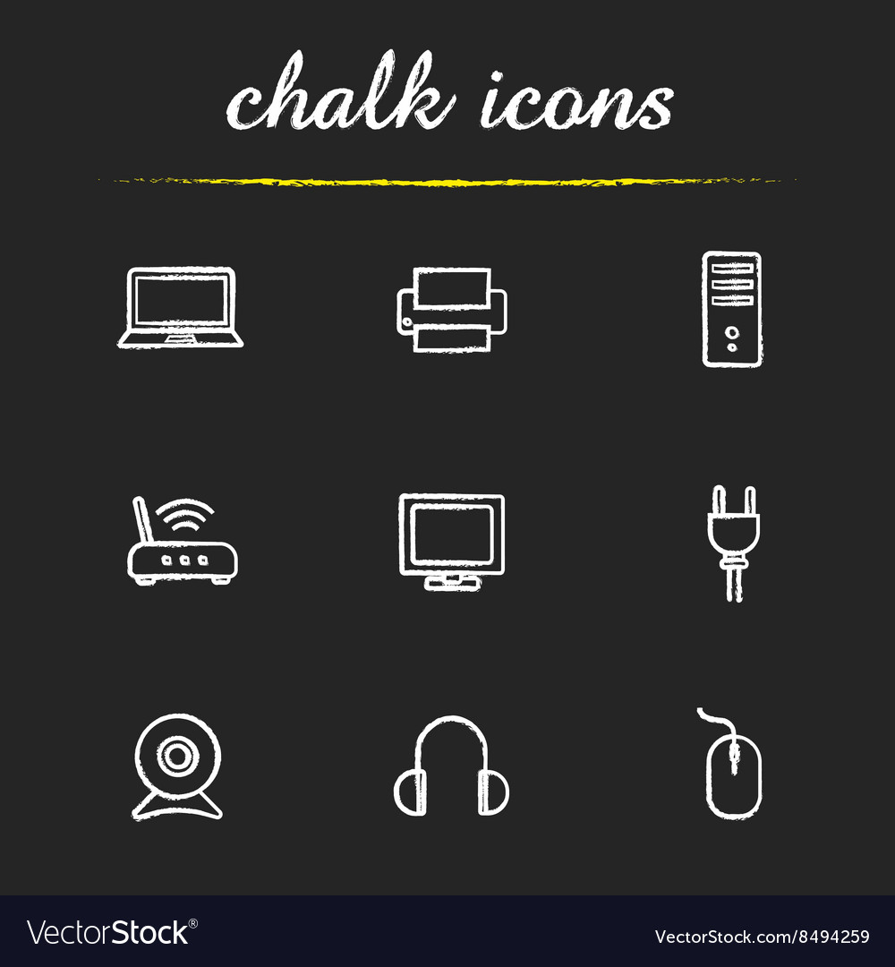 Electronic equipment chalk icons set