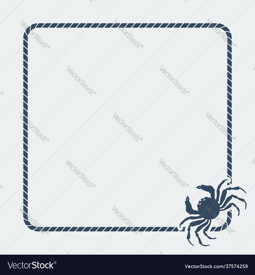 Marine background sea rope frame with crab