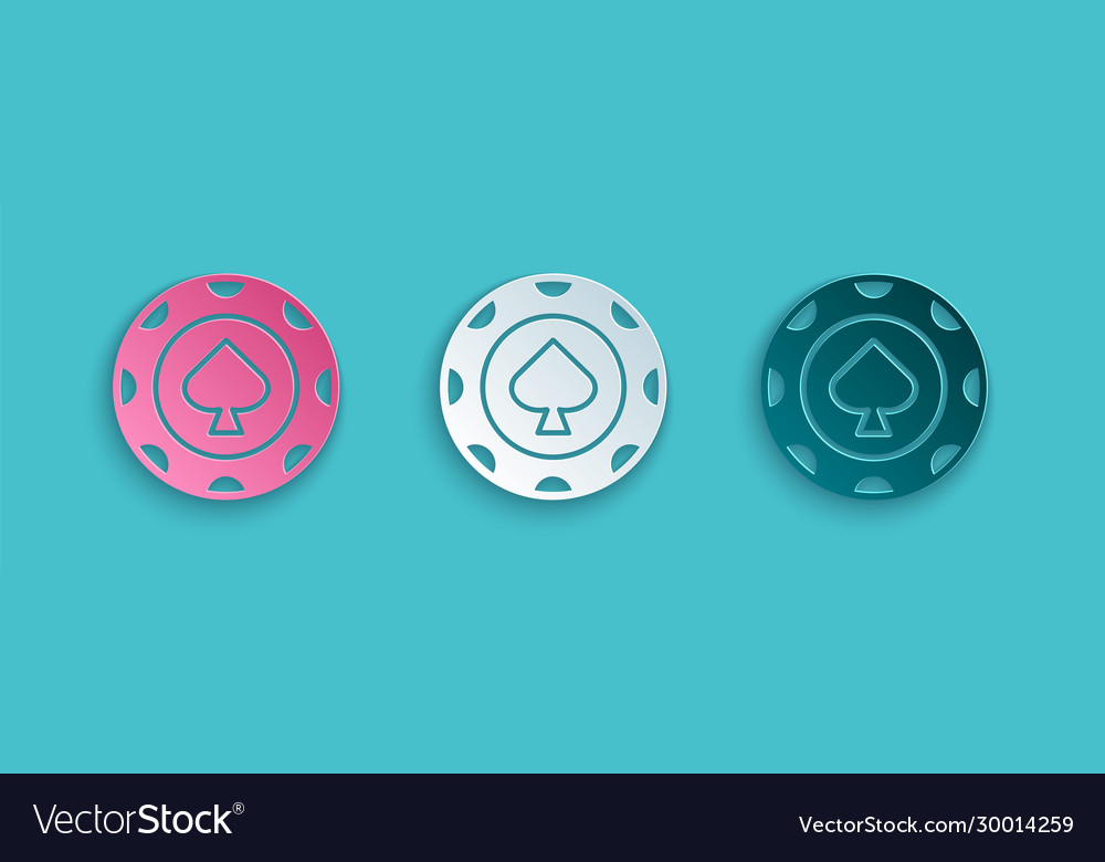 Paper cut casino chips icon isolated on blue