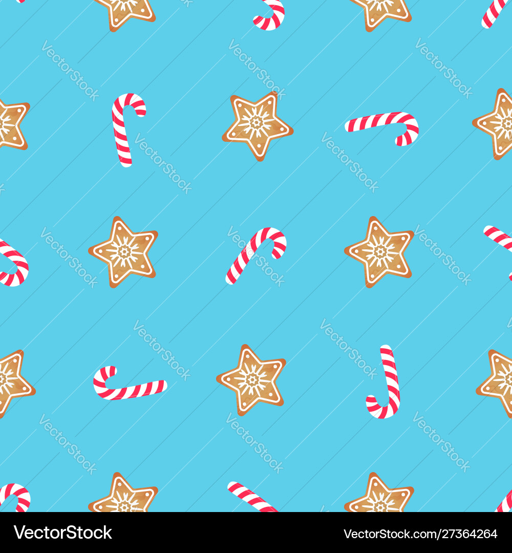 Candy cane and gingerbread star seamless pattern Vector Image
