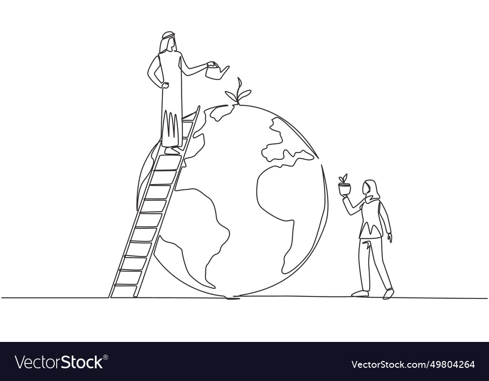 Continuous one line drawing arab man and woman Vector Image