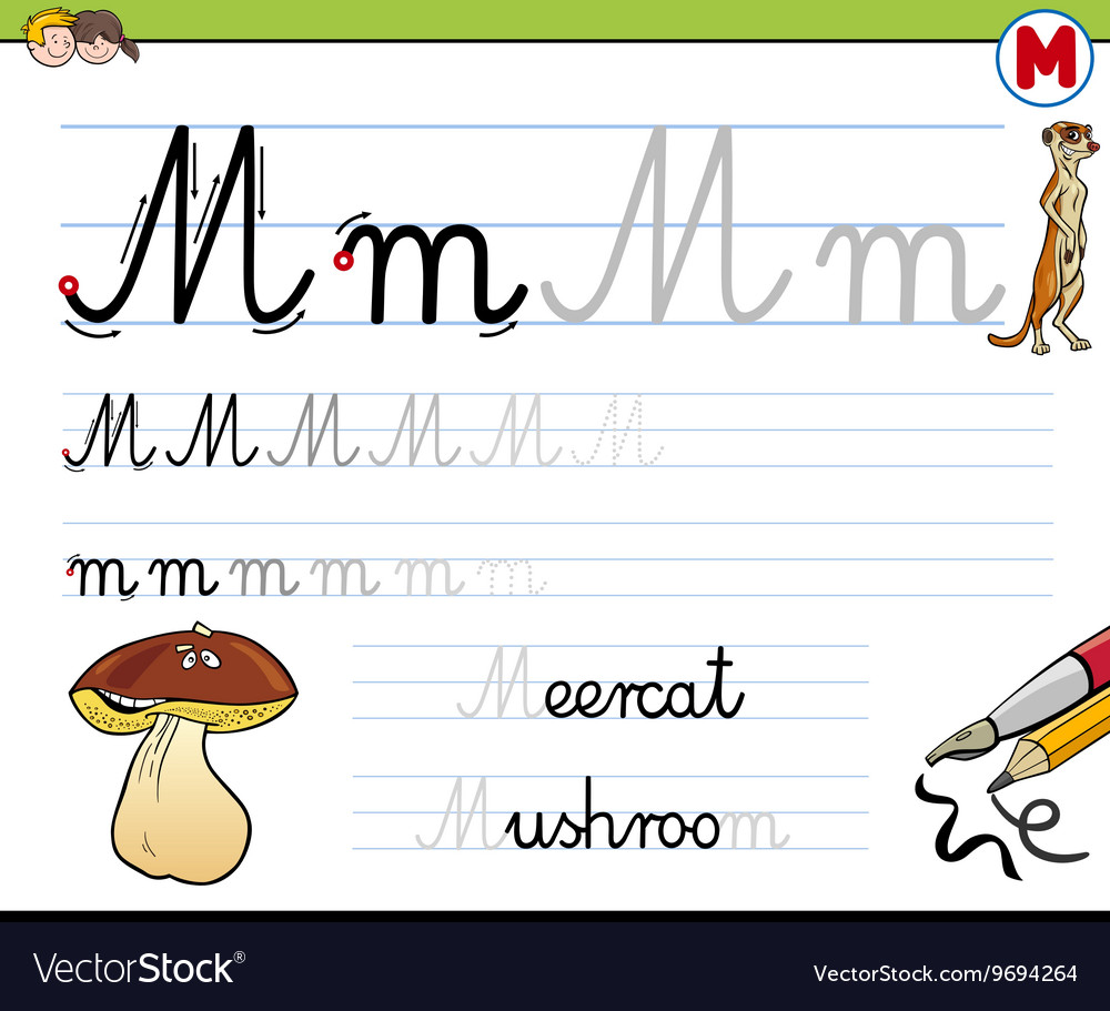 Learn to write letter m Royalty Free Vector Image