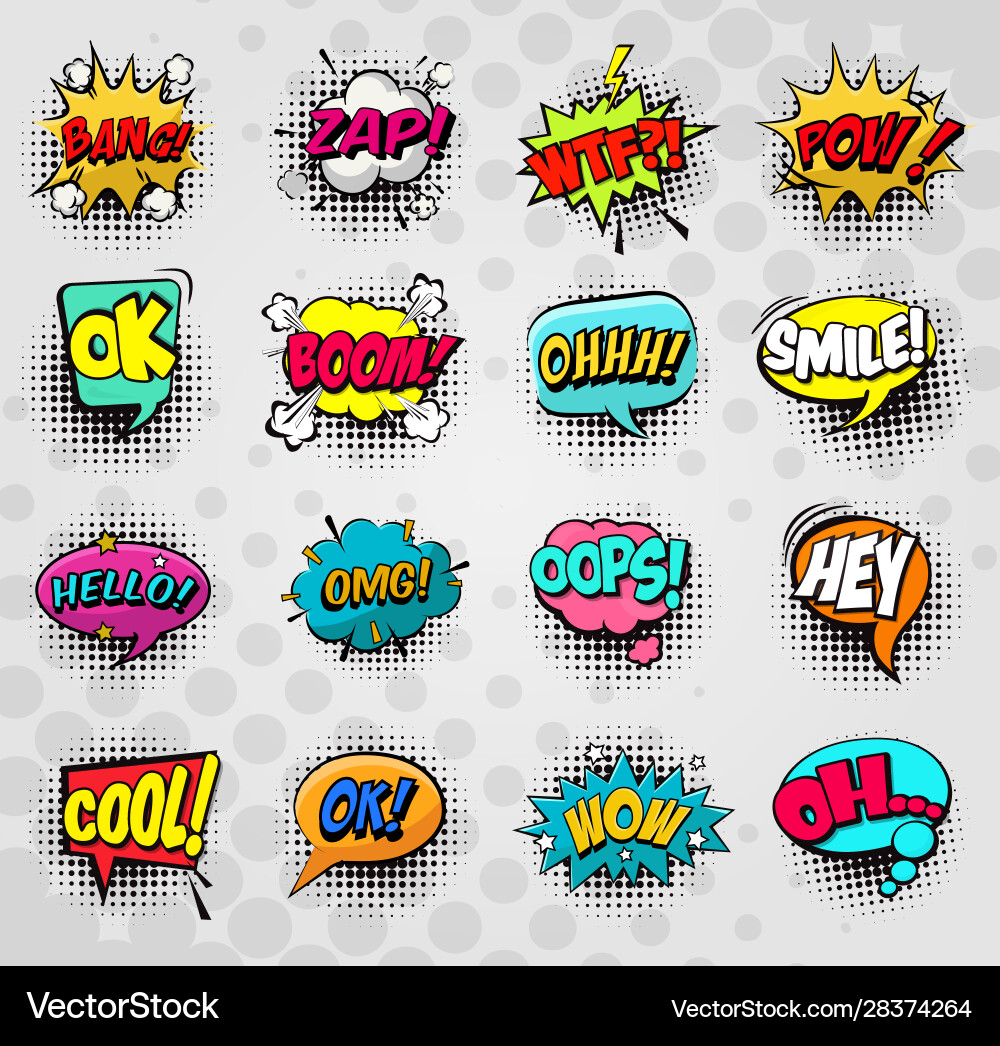 Retro comic bubble speech set Royalty Free Vector Image