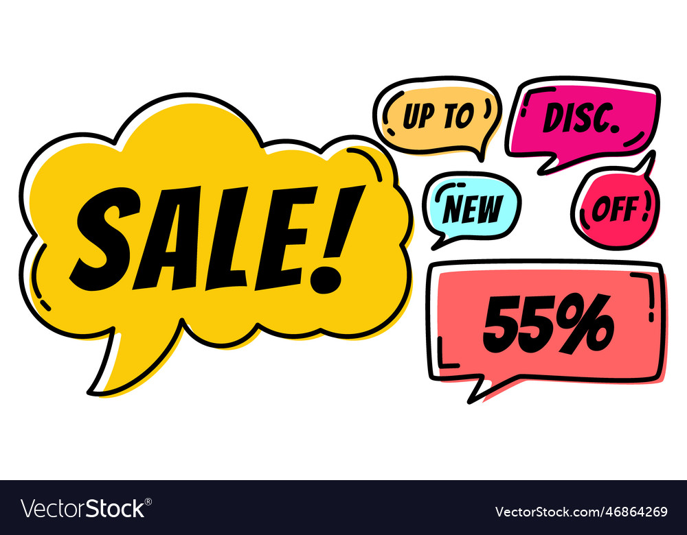 55 sale discount bubble cloud chat comic colorful