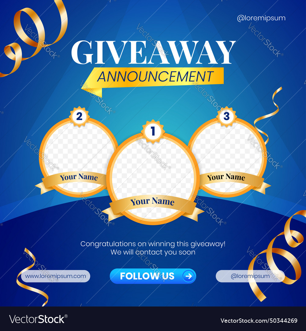 Giveaway winner announcement social media post Vector Image