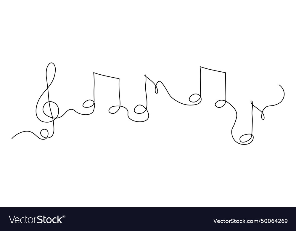 One continuous line drawing of musical notes