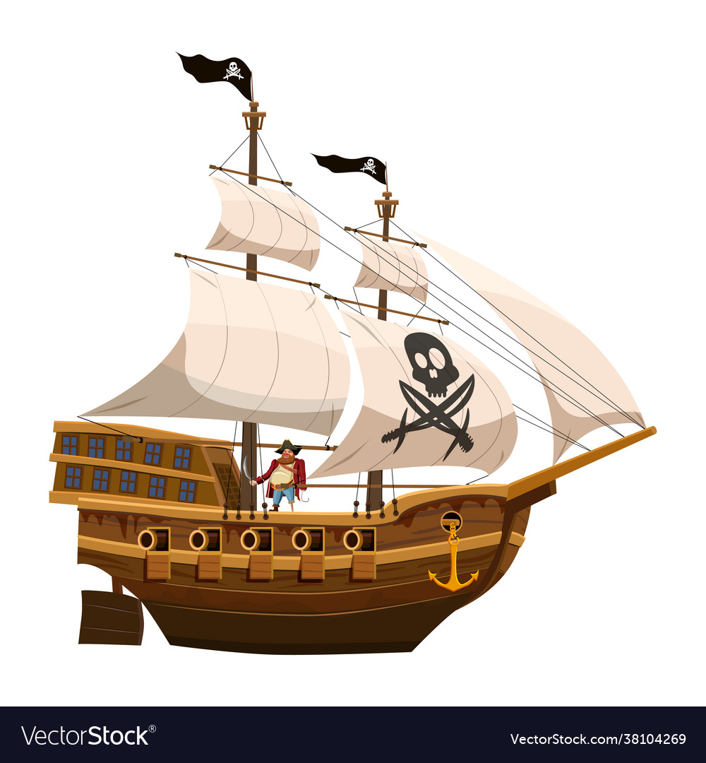 Pirate Ship Sail Wooden Old Sailboat Buccaneer Vector Image