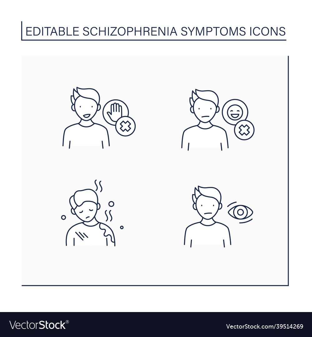 Schizophrenia symptoms line icons set