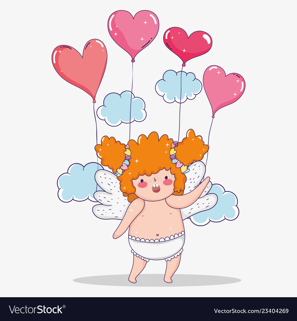 Valentine day celebration and cupid with hearts