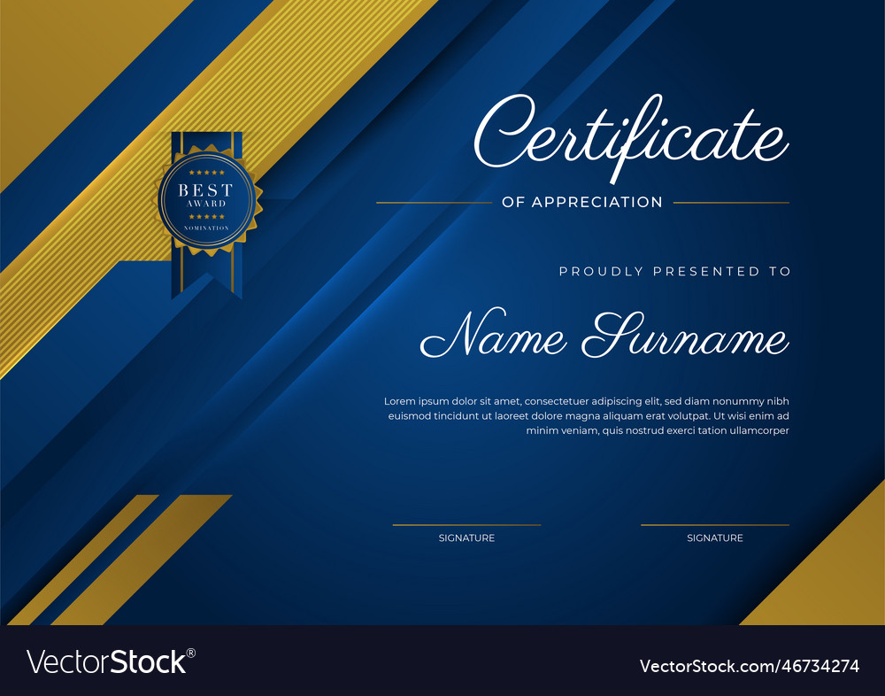 Certificate Of Appreciation Template Gold And Vector Image