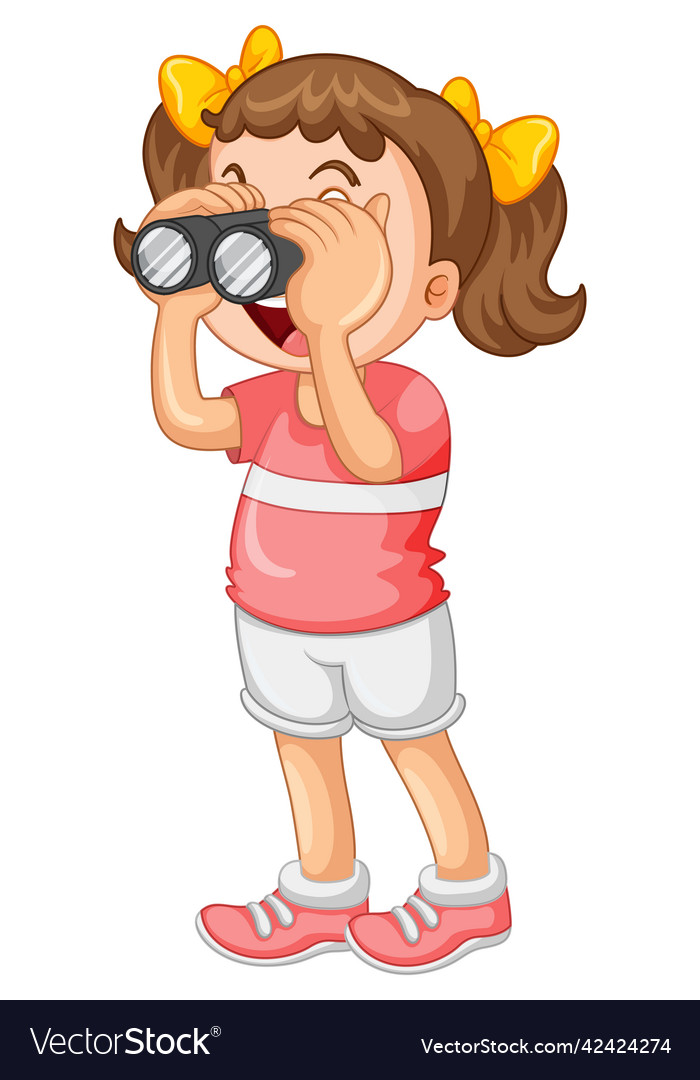 Girl look through binoculars on white background vector image