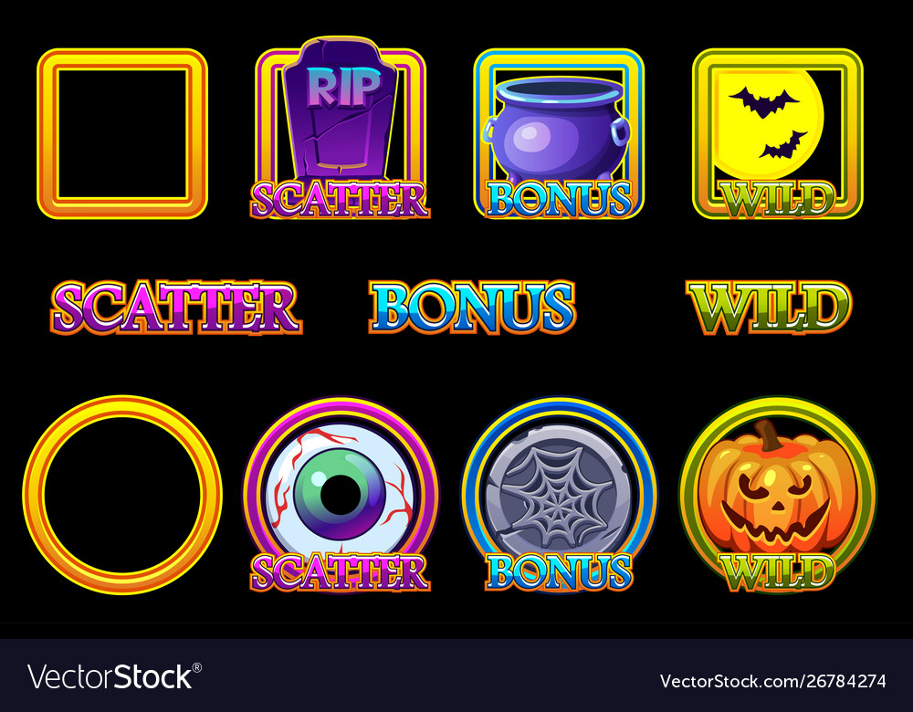 Halloween slots icons in frame wild bonus