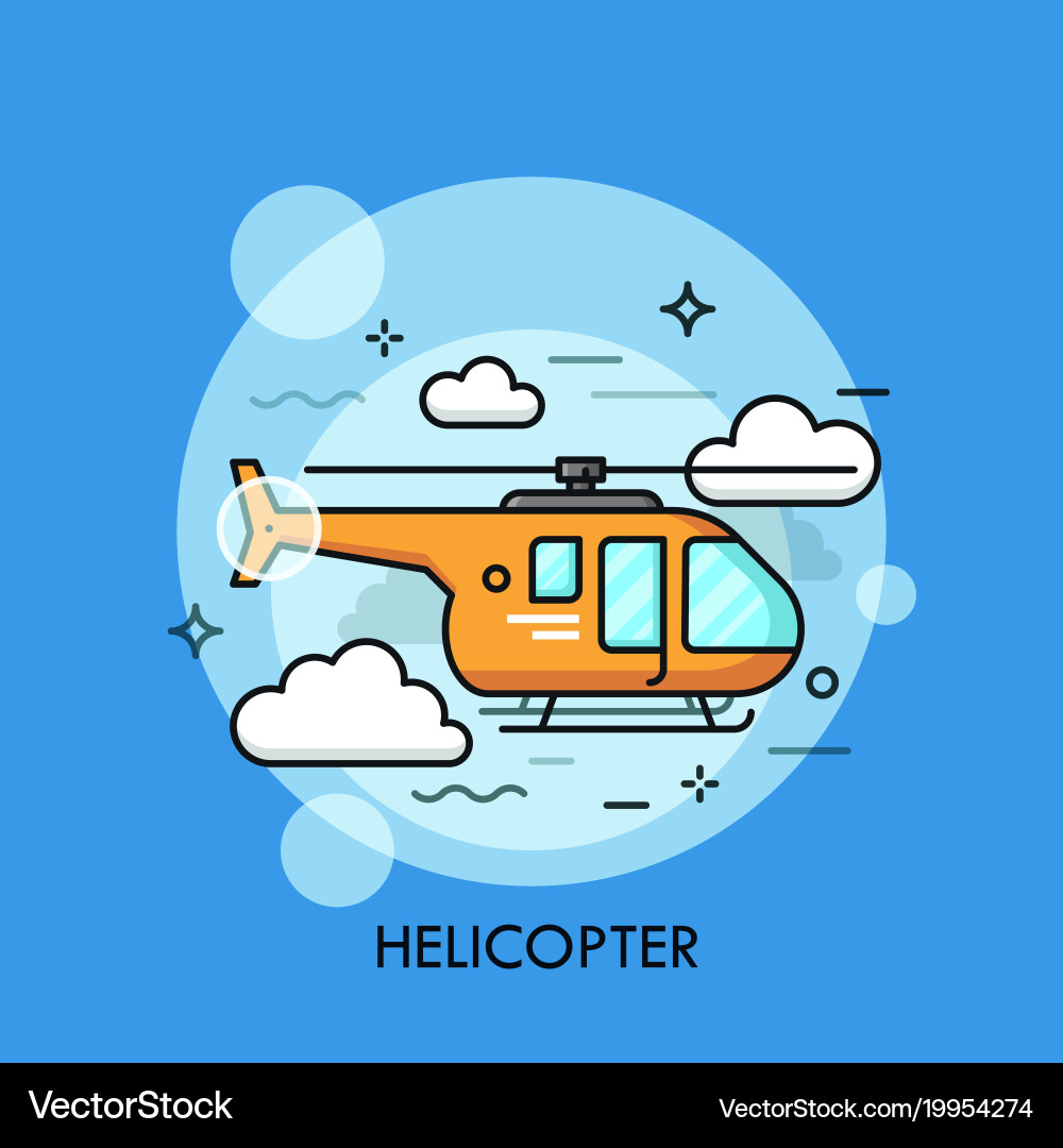 Orange Helicopter Flying Through Clouds Royalty Free Vector