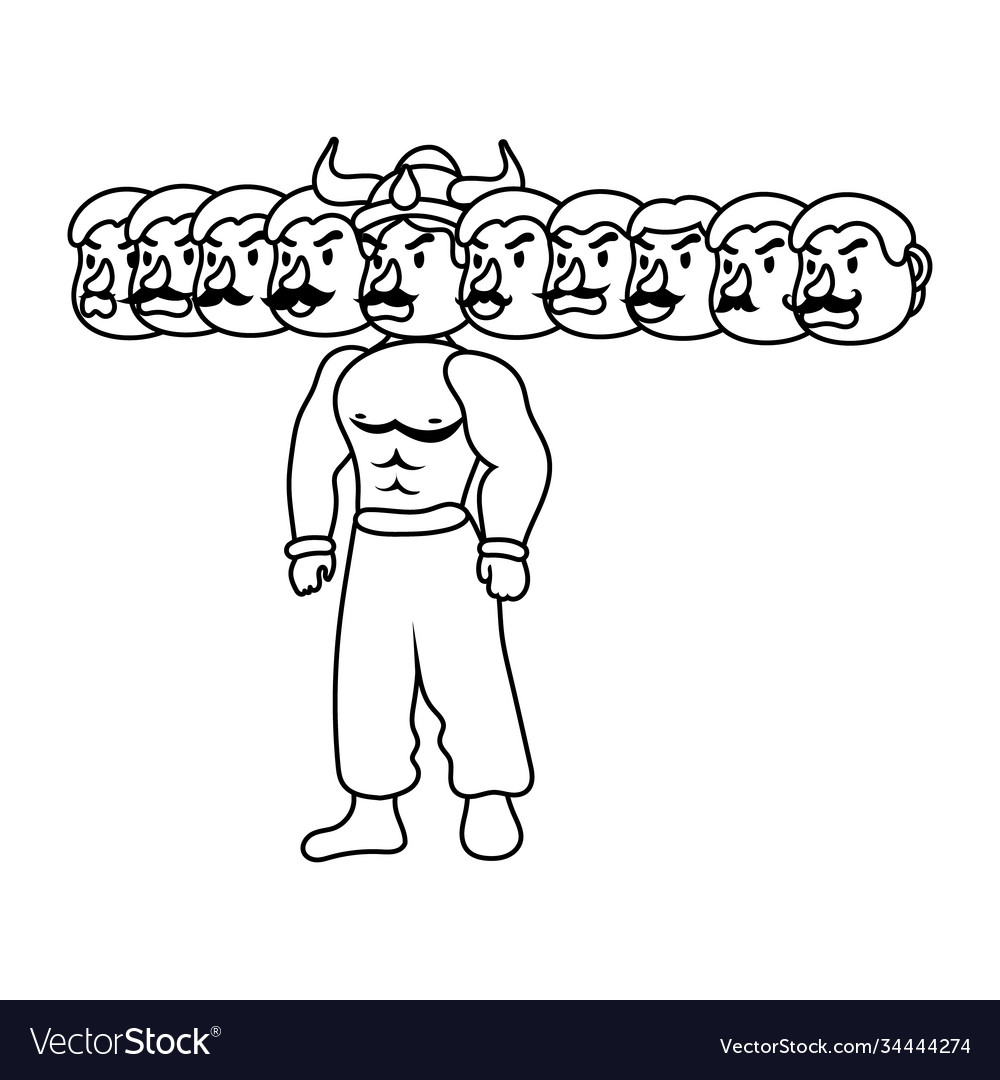 Ravana with ten heads character line style icon Vector Image