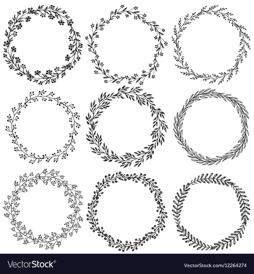 Set hand drawn floral wreaths Royalty Free Vector Image