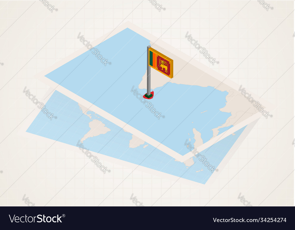 Sri lanka selected on map with isometric flag