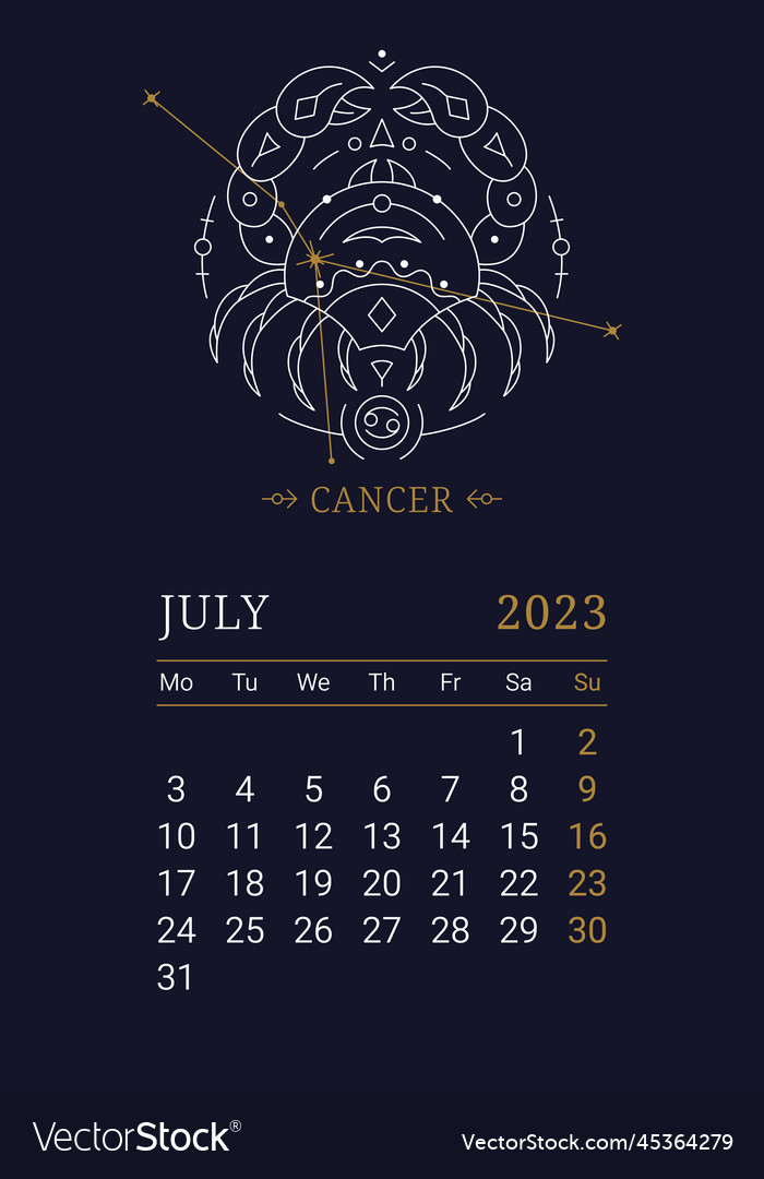 2023 astrology wall monthly calendar with cancer Vector Image