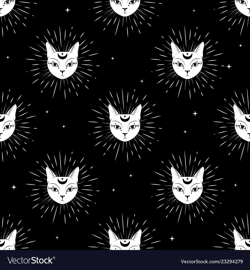 Cat face with moon on night sky seamless pattern vector image Cat face with moon on night sky seamless pattern