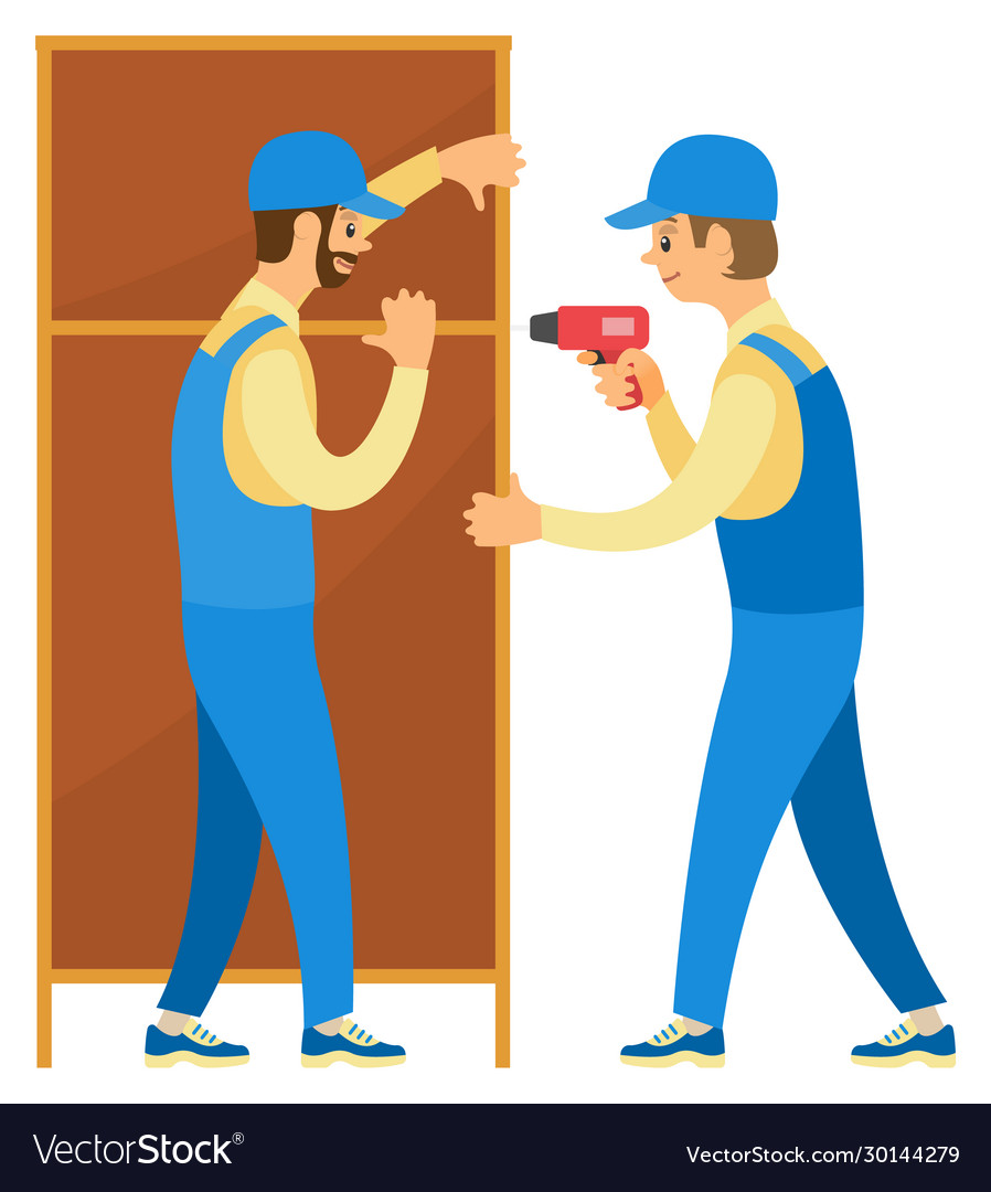 Furniture assembly repairman drilling Royalty Free Vector