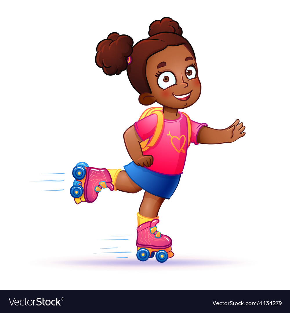 Little girl deals roller skates