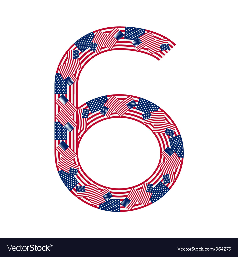 Number 6 made of usa flags on white background