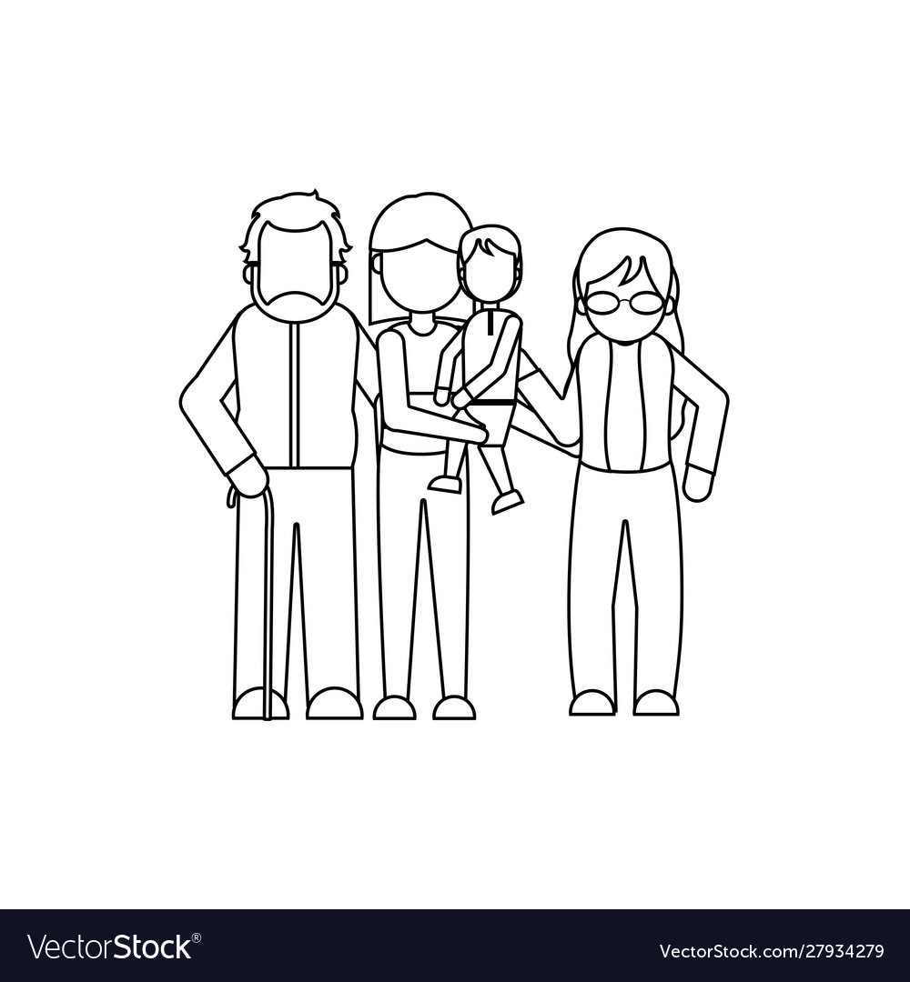 People member family line style Royalty Free Vector Image