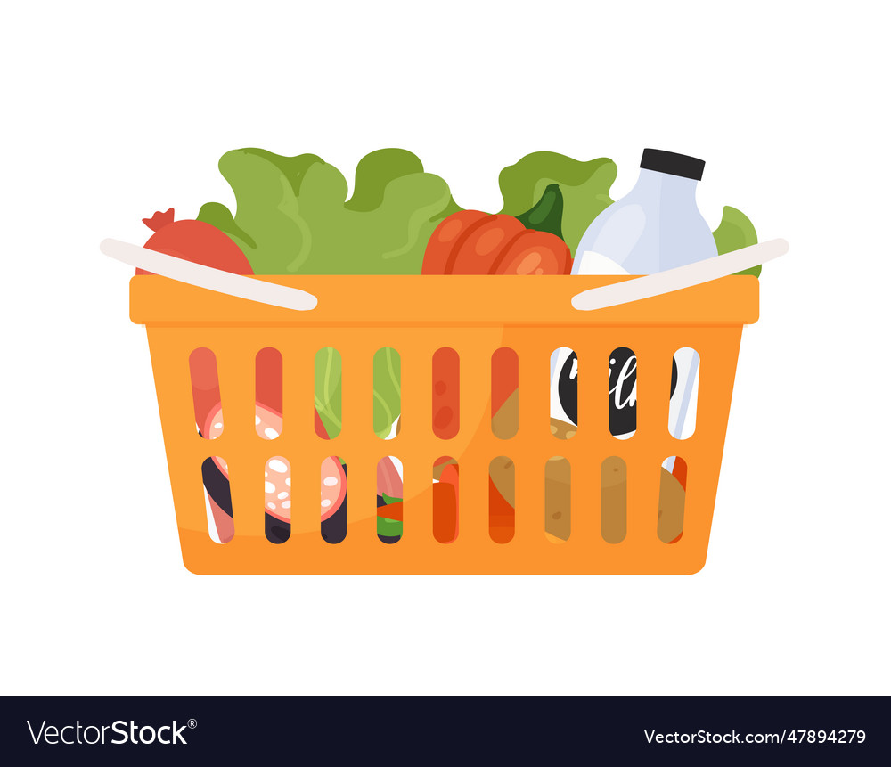 Supermarket basket with food Royalty Free Vector Image