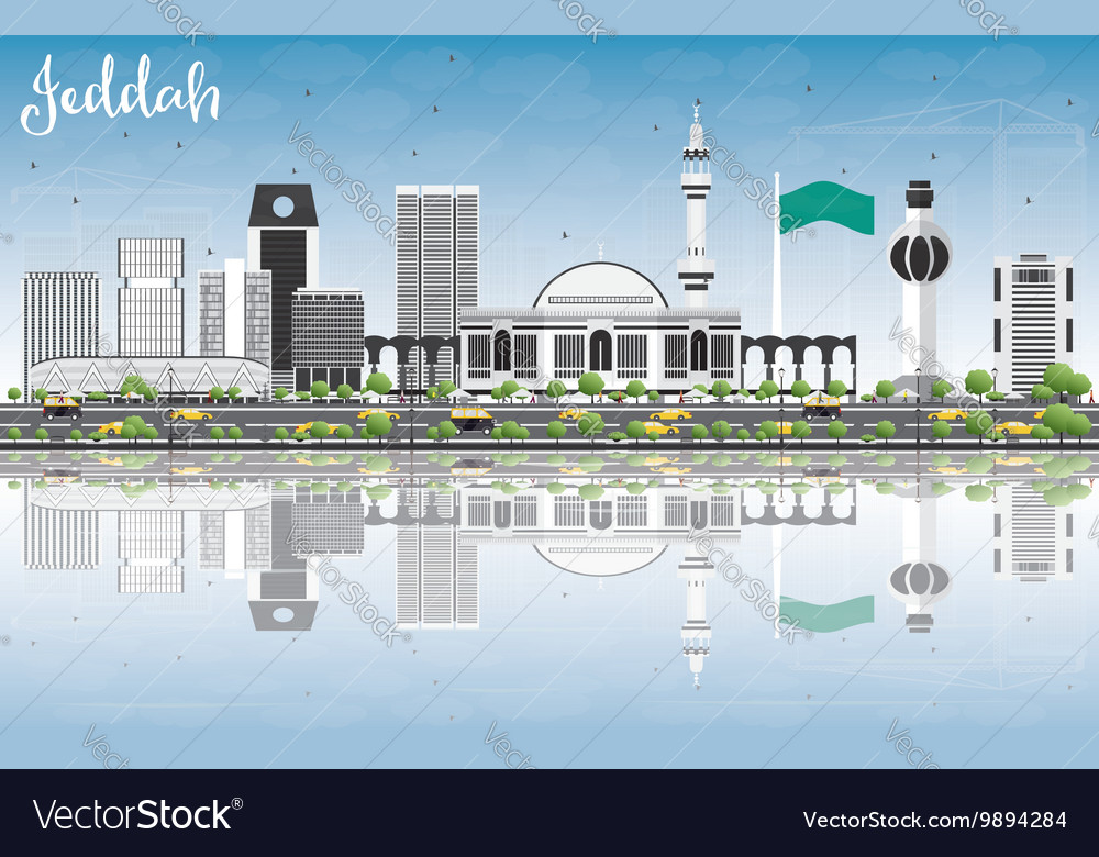 Jeddah Skyline with Gray Buildings Blue Sky Vector Image