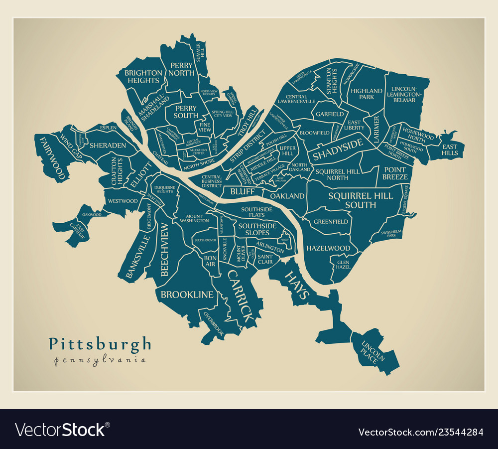 City Of Pittsburgh Map Modern City Map - Pittsburgh Pennsylvania City Vector Image