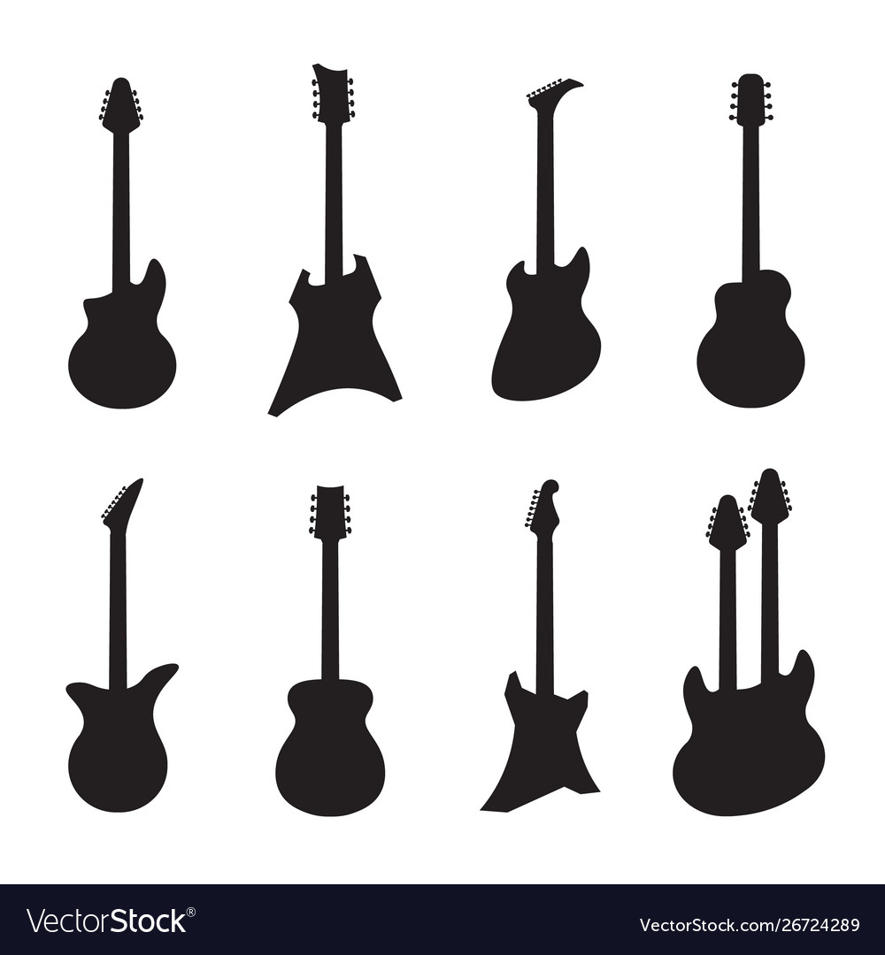 Guitar silhouettes black acoustic and electric Vector Image