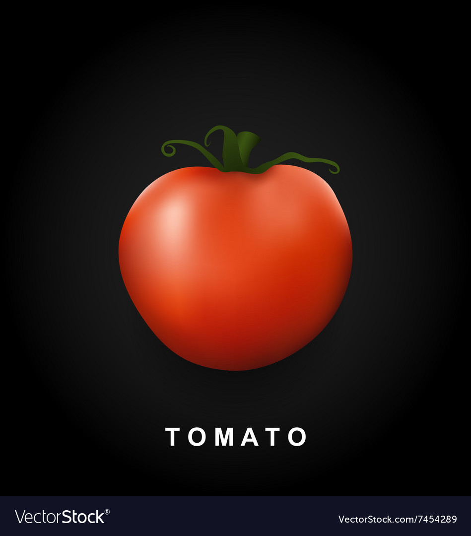 Label red big tomato isolated on black