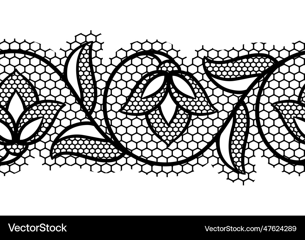 Lace floral pattern seamless border with flowers Vector Image