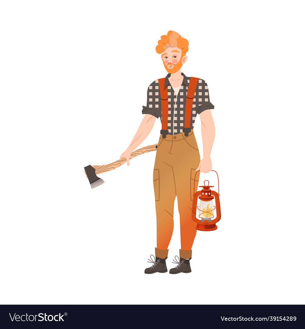 Redhead bearded woodman or lumberman in checkered