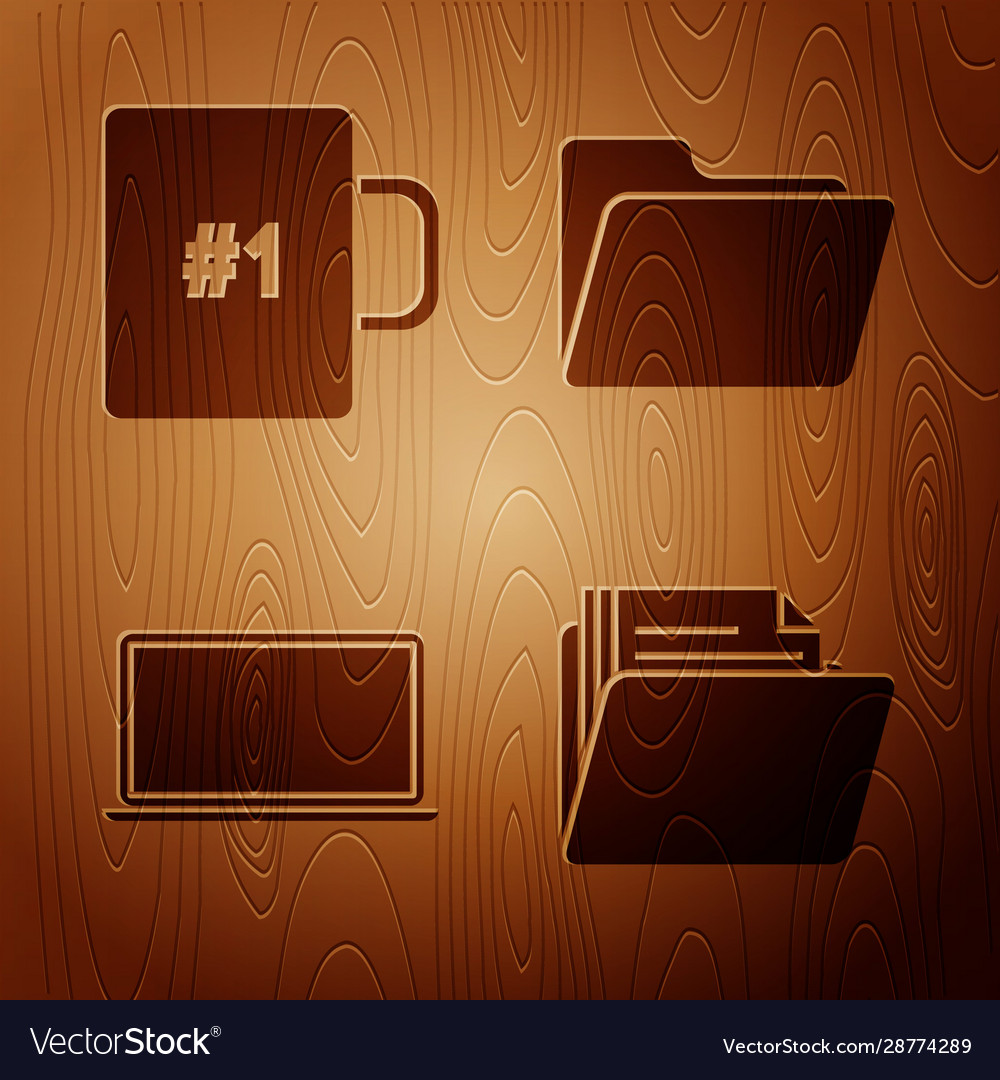 Set document folder coffee cup laptop