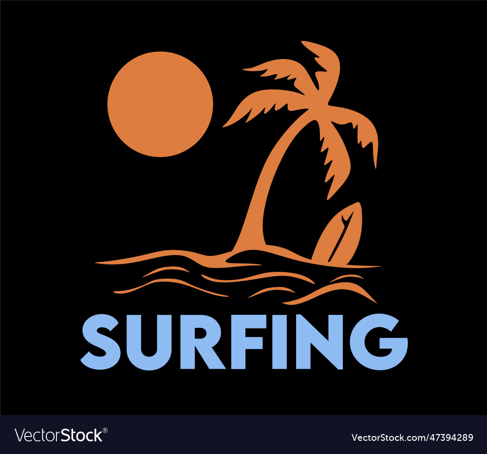 Surfing text with black background Royalty Free Vector Image