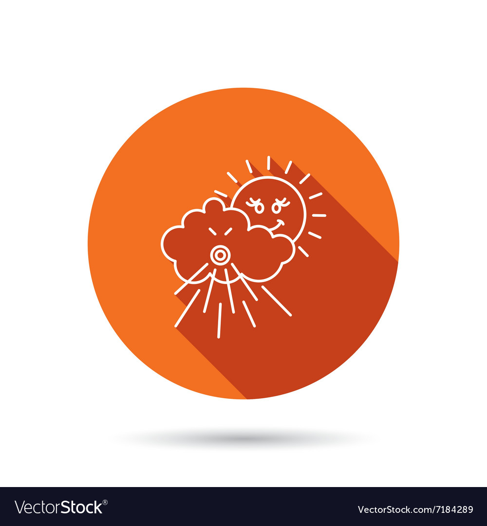 Wind icon cloud with sun and storm sign