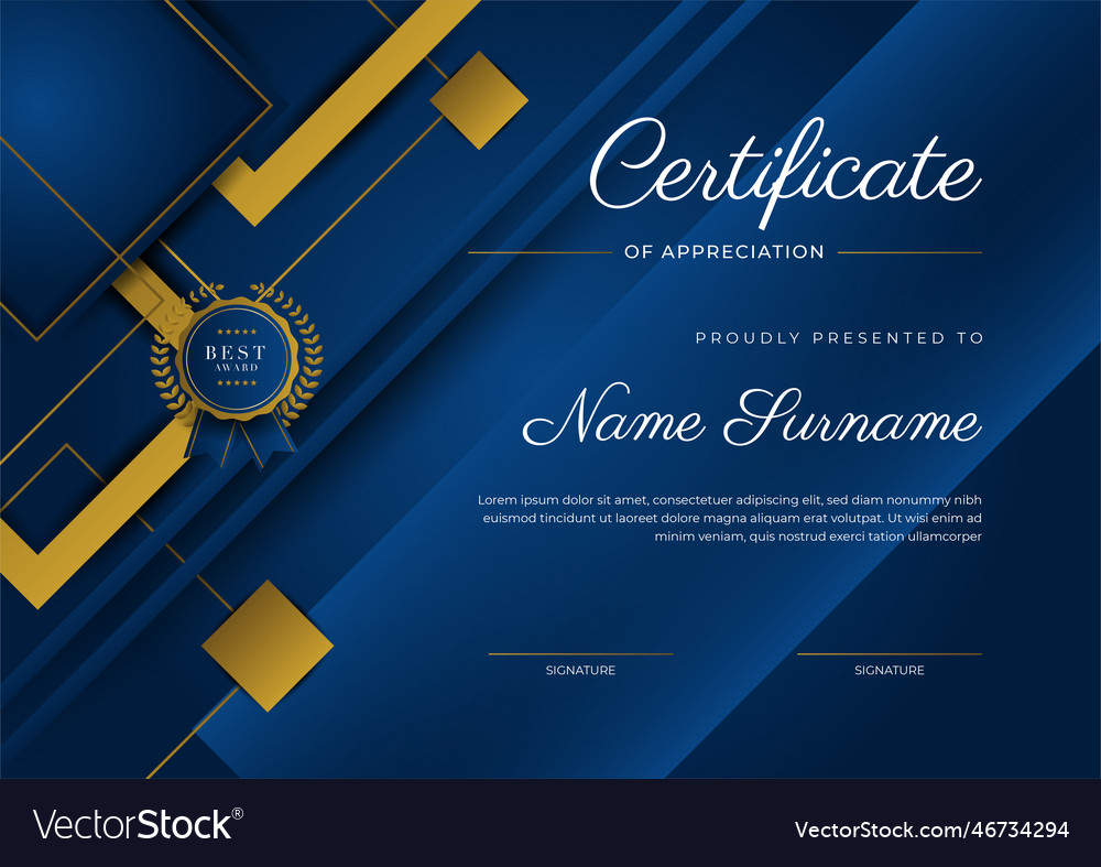 Certificate of appreciation template gold and Vector Image