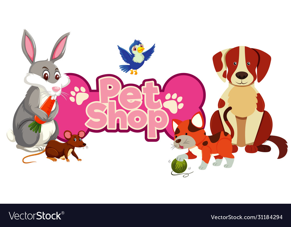 Font design for pet shop with many cute animals