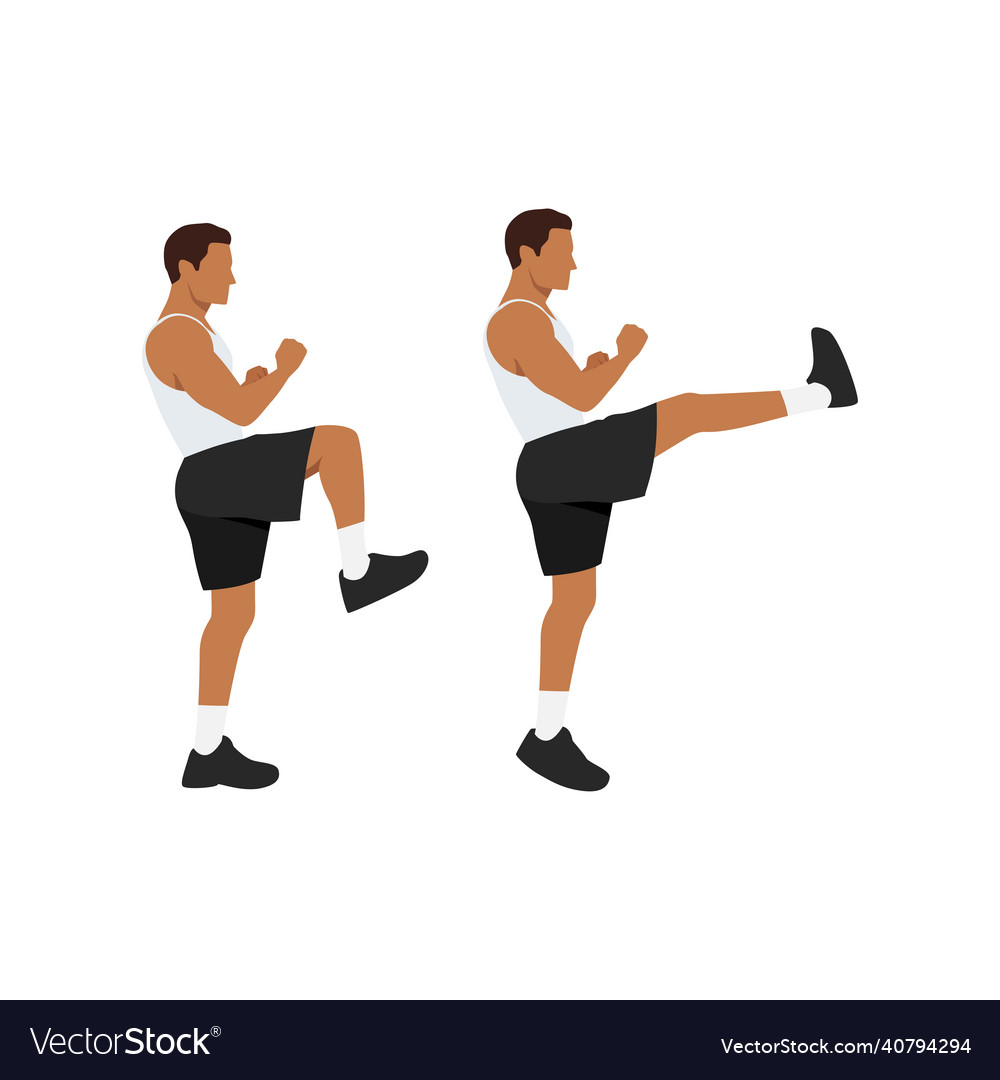 Man doing front kick exercise flat Royalty Free Vector Image